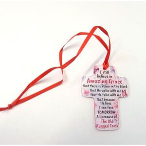 Pink Cross Ornament Amazing Grace Old Rugged Cross Christian Hanging Decor Gift